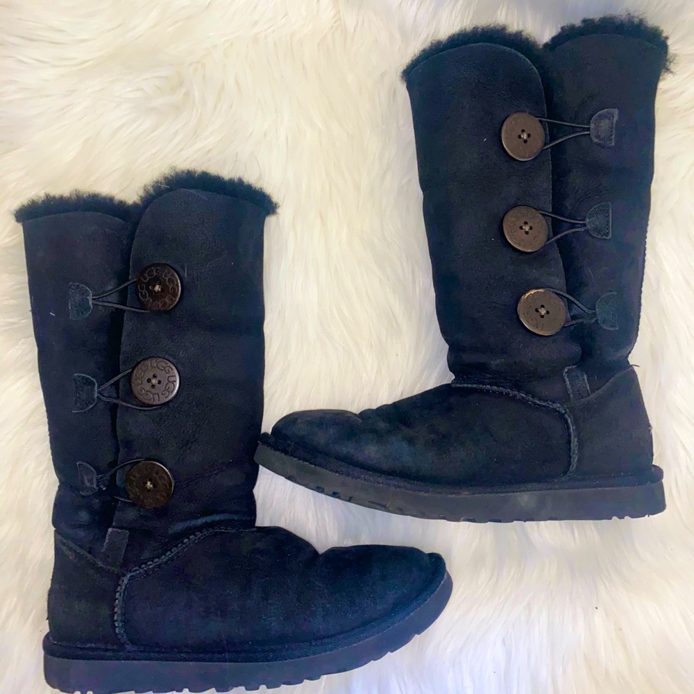 Ugg Three Button Bailey Boots- Tall Black - Size 5 - image 1